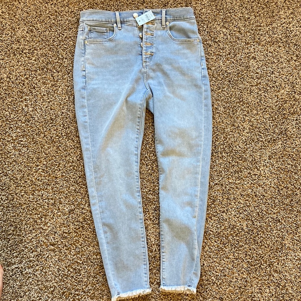 Loft raw hem light skinny jeans